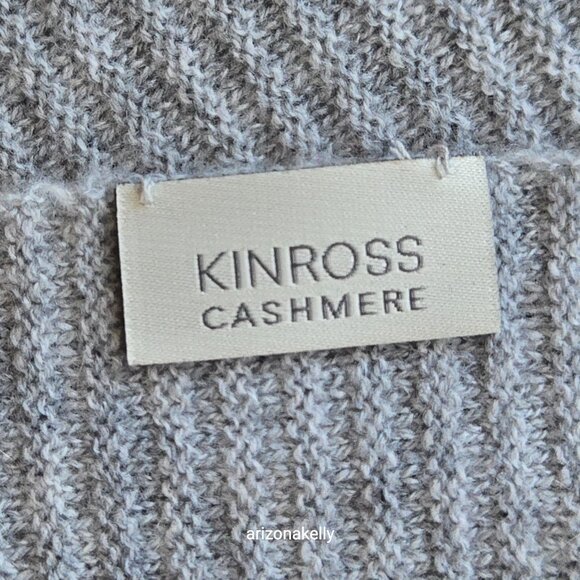 Kinross Cashmere Grey Knit Scarf with Ribbing Detail on Ends - Picture 11 of 14